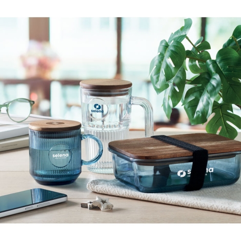 Ribbed glass mug 300ml