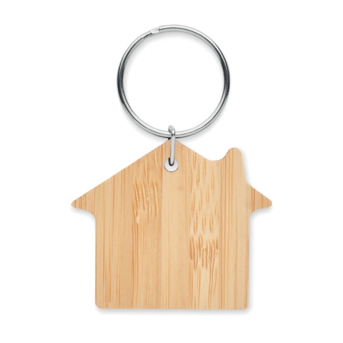 House shaped bamboo key ring