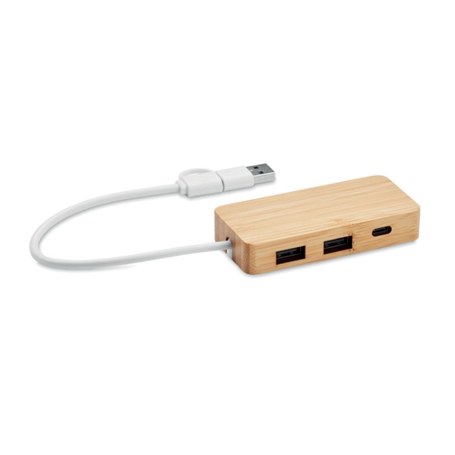 Hub USB 3 ports en bambou