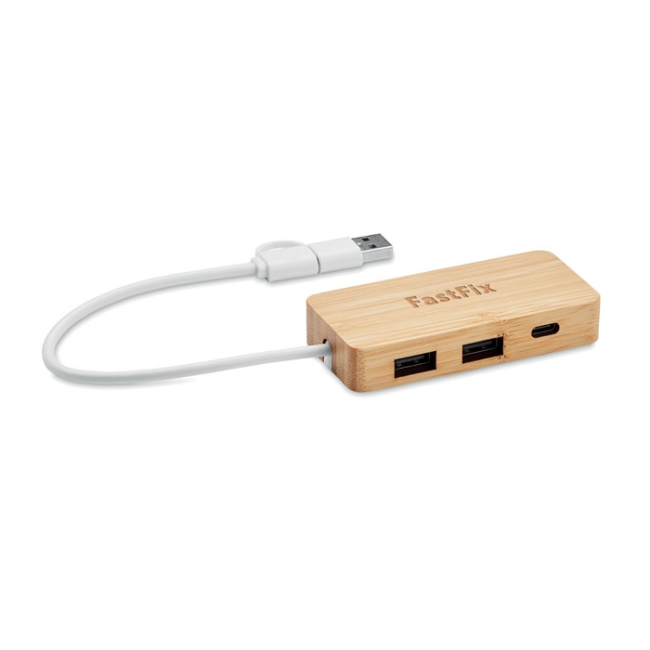 Hub USB 3 ports en bambou