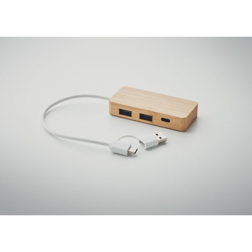 Hub USB 3 ports en bambou