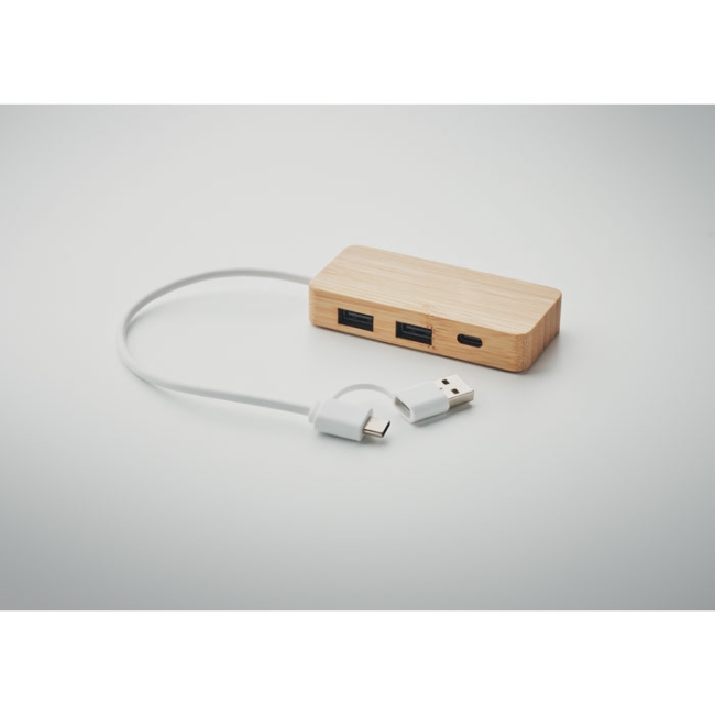 Hub USB 3 ports en bambou