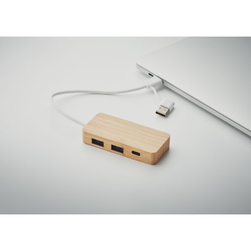 Hub USB 3 ports en bambou