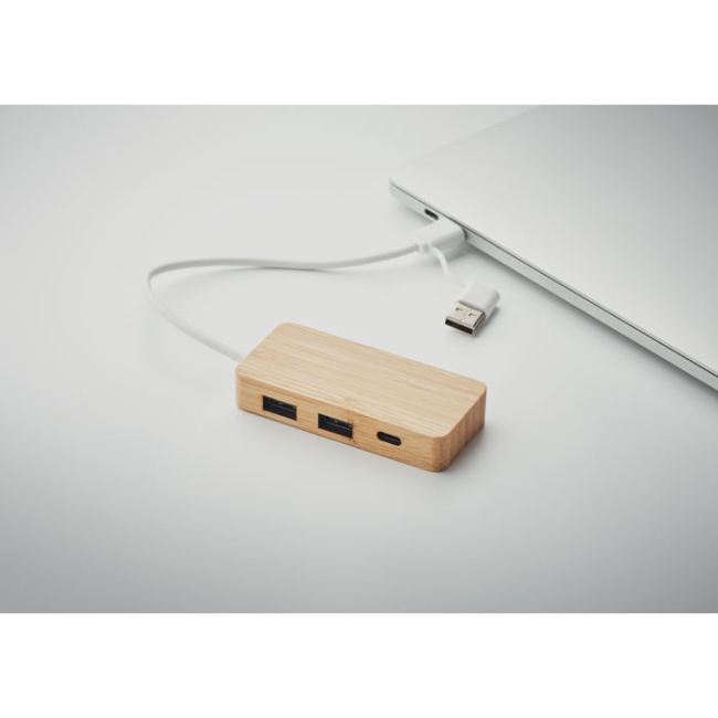 Hub USB 3 ports en bambou