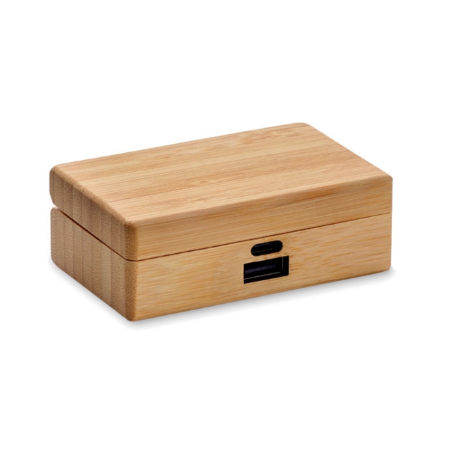 TWS earbuds in bamboo case