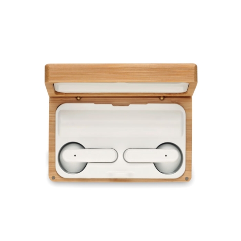 TWS earbuds in bamboo case