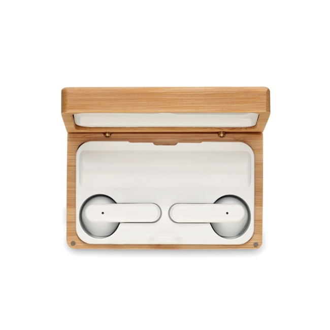 TWS earbuds in bamboo case