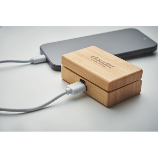 TWS earbuds in bamboo case