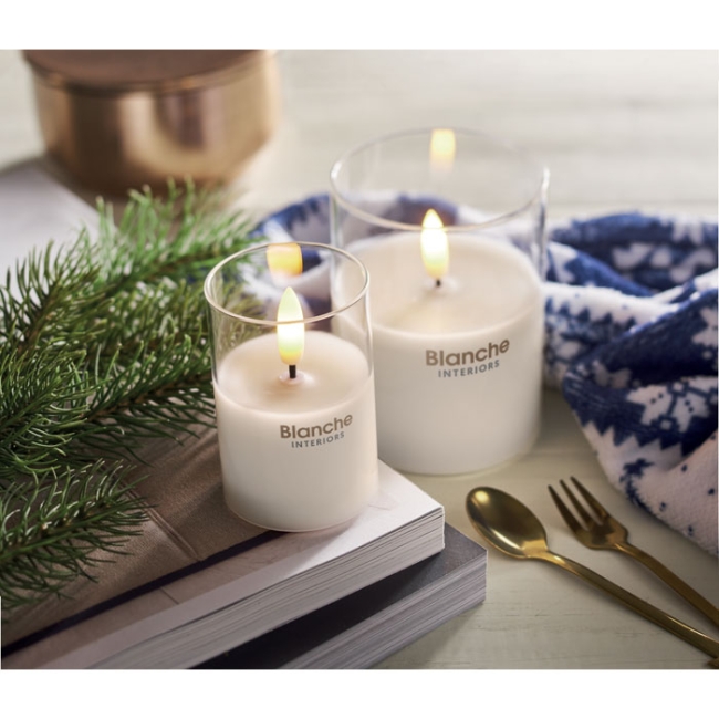 LED wax candle in glass holder