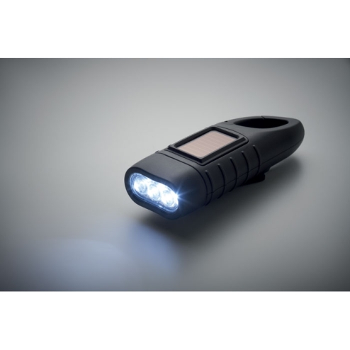 Solar torch with dynamo crank